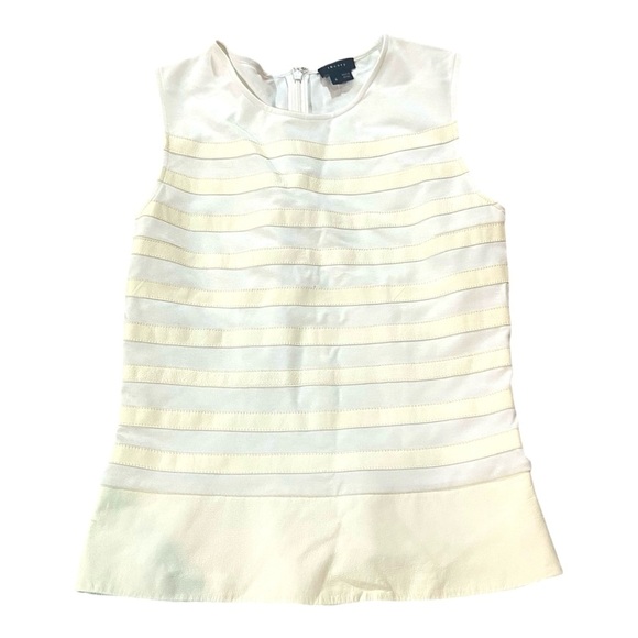 Theory Designer Gaian White Goat Leather Stripe Sleeveless Blouse Pryor Sz 4 - Picture 1 of 4